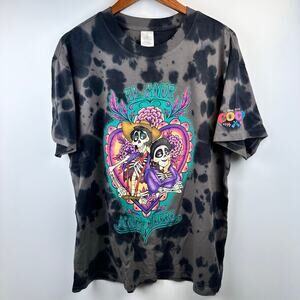 NWOT Disney Parks Coco Shirt Gray Black Tie Dye Hector & Imelda Muere Parks Lg
